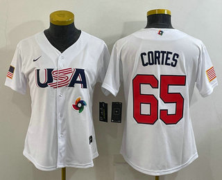 Womens USA Baseball #65 Nestor Cortes 2023 White World Classic Stitched Jerseys